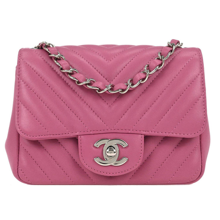 Chanel Pink Lambskin Chevron Mini Classic Square Flap Bag 17 177530