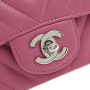 Chanel Pink Lambskin Chevron Mini Classic Square Flap Bag 17 177530
