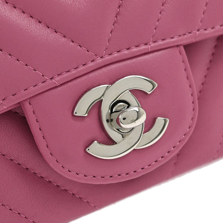 Chanel Pink Lambskin Chevron Mini Classic Square Flap Bag 17 177530