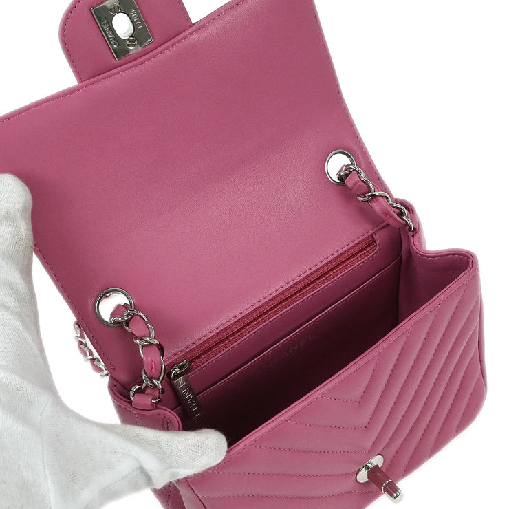 Chanel Pink Lambskin Chevron Mini Classic Square Flap Bag 17 177530