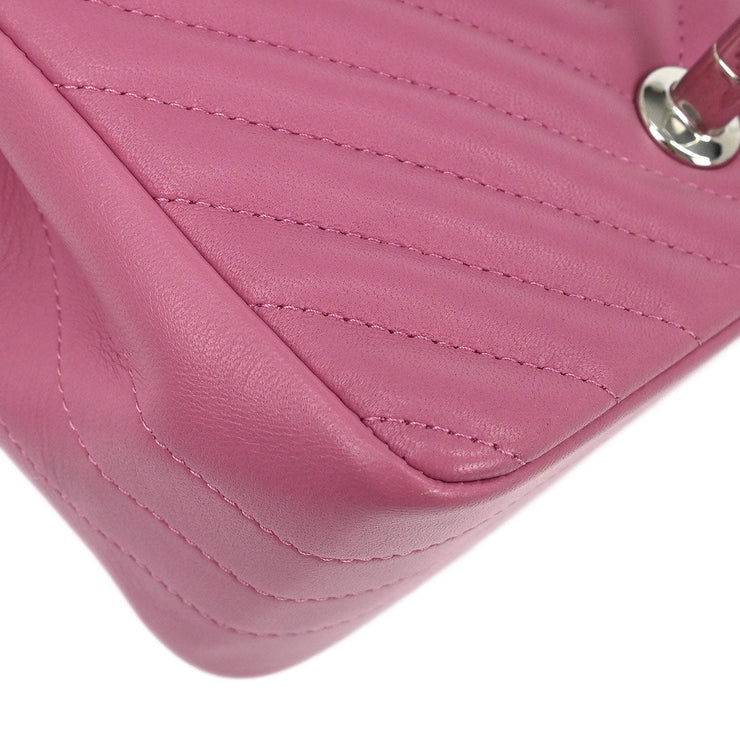Chanel Pink Lambskin Chevron Mini Classic Square Flap Bag 17 177530