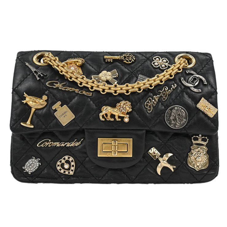 Chanel Black Calfskin Icon 2.55 Double Flap Shoulder Bag 177531