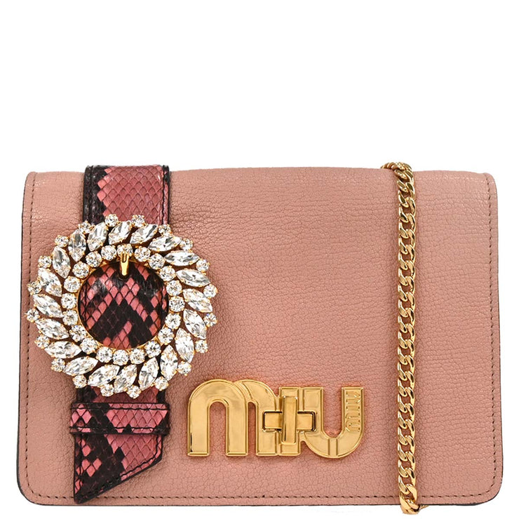 Miu Miu Pink Leather Python Shoulder Bag 154 177561
