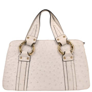 Gucci White Ostrich Metal Bamboo Handbag 131324 213317 177576