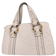 Gucci White Ostrich Metal Bamboo Handbag 131324 213317 177576