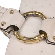 Gucci White Ostrich Metal Bamboo Handbag 131324 213317 177576