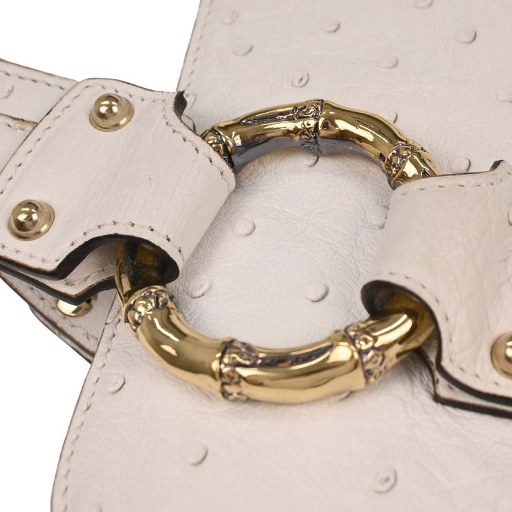 Gucci White Ostrich Metal Bamboo Handbag 131324 213317 177576