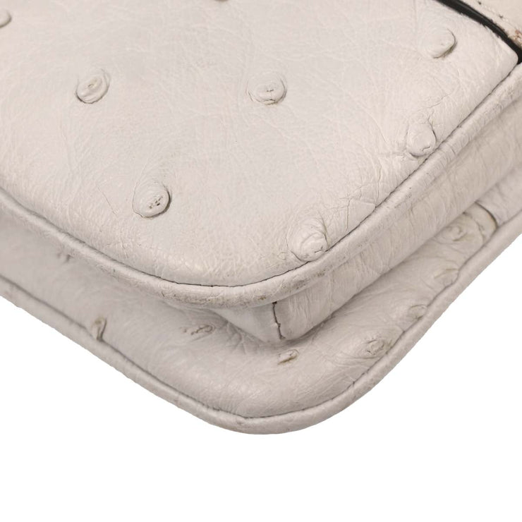 Gucci White Ostrich Metal Bamboo Handbag 131324 213317 177576