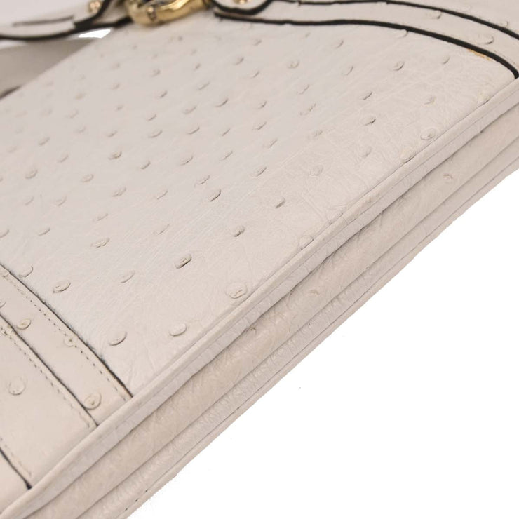 Gucci White Ostrich Metal Bamboo Handbag 131324 213317 177576