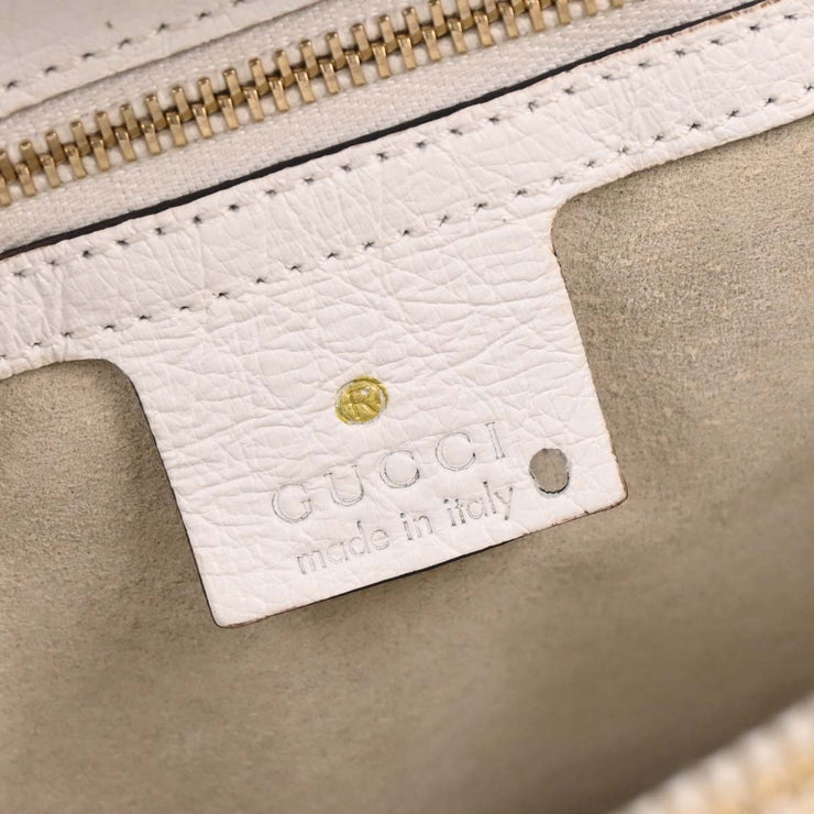 Gucci White Ostrich Metal Bamboo Handbag 131324 213317 177576
