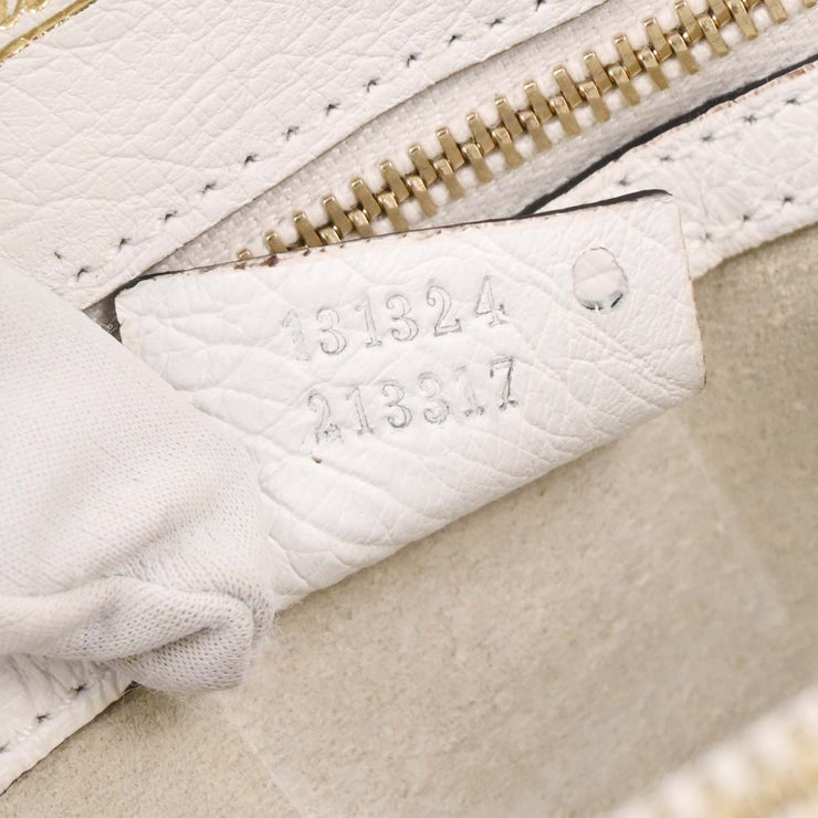 Gucci White Ostrich Metal Bamboo Handbag 131324 213317 177576