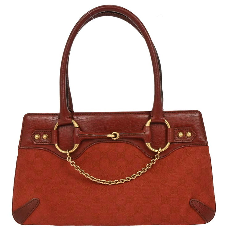 Gucci Red Canvas GG Horsebit Handbag 114013 002058 177580