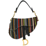 Christian Dior Black Canvas Leather Saddle Handbag 02-MA-0198 177585