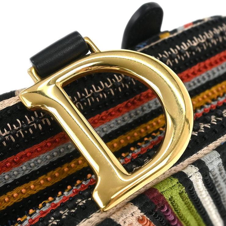Christian Dior Black Canvas Leather Saddle Handbag 02-MA-0198 177585