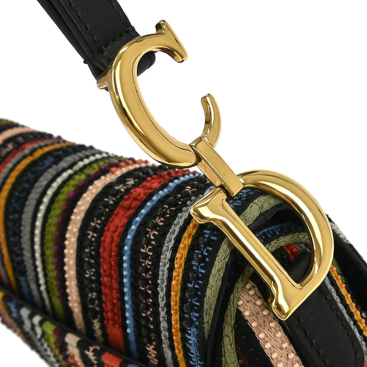 Christian Dior Black Canvas Leather Saddle Handbag 02-MA-0198 177585