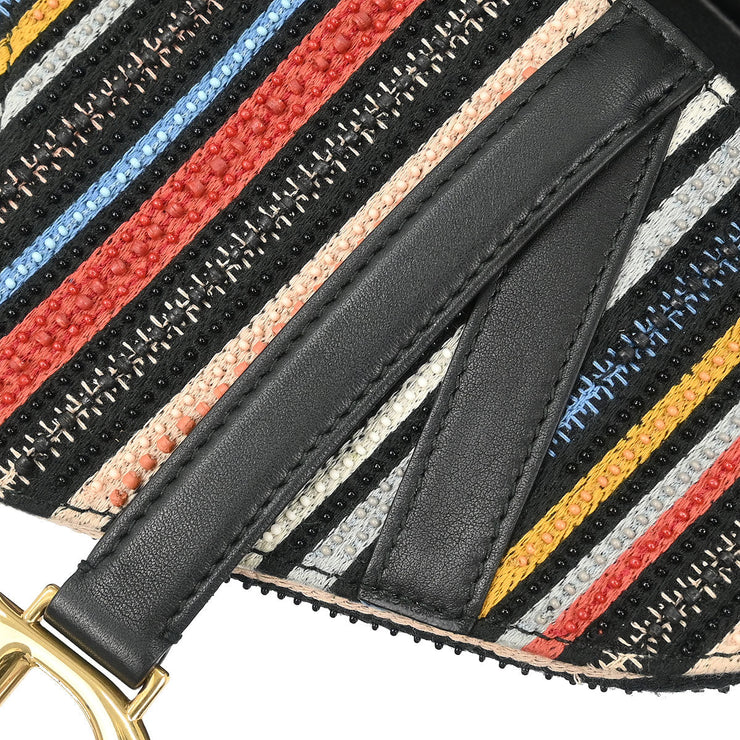 Christian Dior Black Canvas Leather Saddle Handbag 02-MA-0198 177585