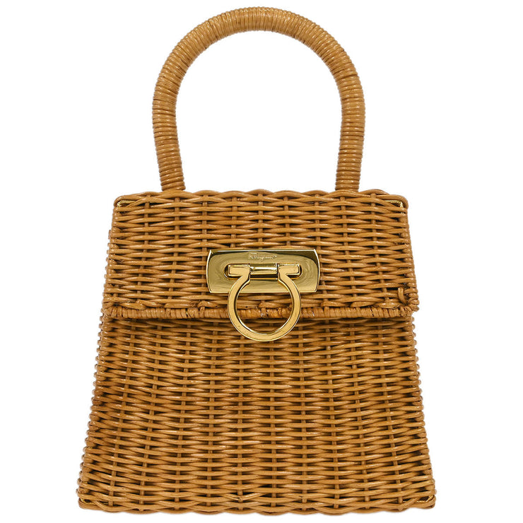 Salvatore Ferragamo Beige Ratan Gancini Handbag DO-216176 177609