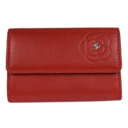 Chanel Red Calfskin Camellia Coin Purse Wallet 177624