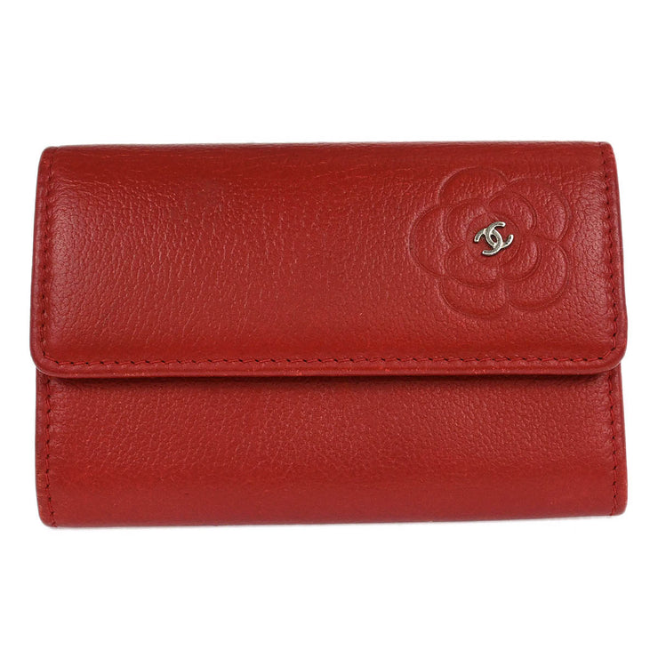 Chanel Red Calfskin Camellia Coin Purse Wallet 177624