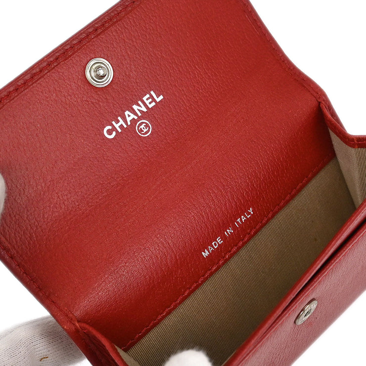 Chanel Red Calfskin Camellia Coin Purse Wallet 177624