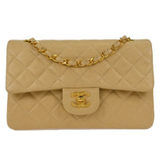 Chanel Beige Lambskin Small Classic Double Flap Shoulder Bag 177629