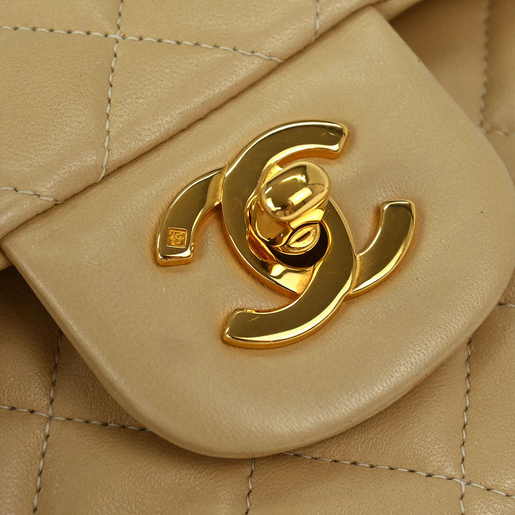 Chanel Beige Lambskin Small Classic Double Flap Shoulder Bag 177629