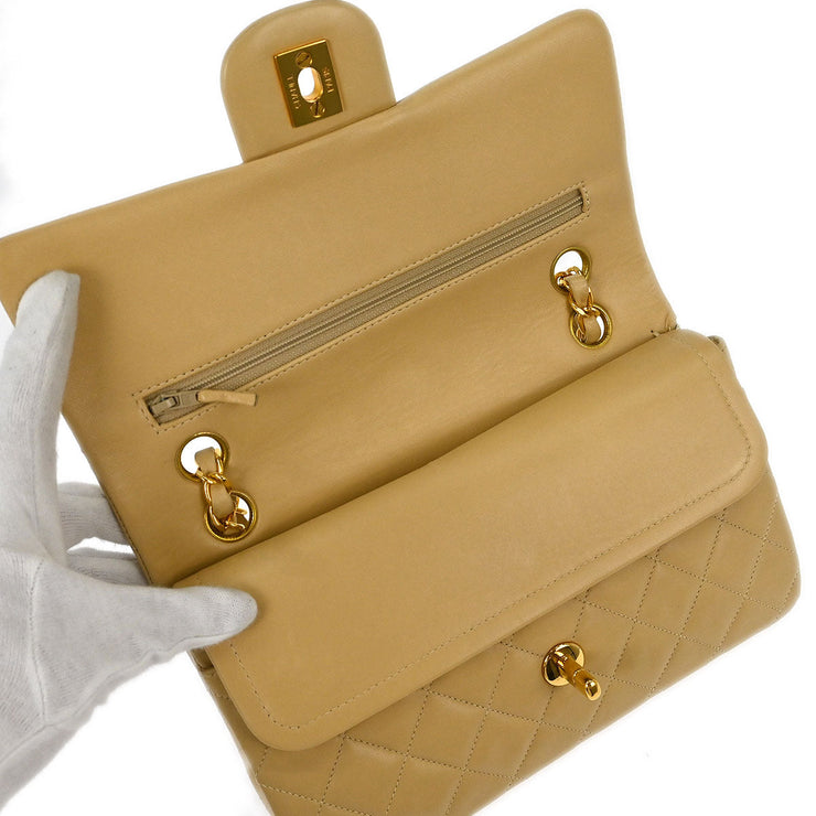 Chanel Beige Lambskin Small Classic Double Flap Shoulder Bag 177629