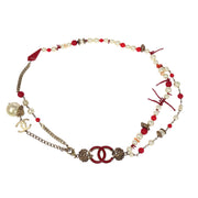 Chanel Silver Chain Belt Artificial Pearl Rhinestone Small Good 05C 177630