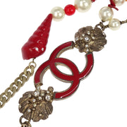Chanel Silver Chain Belt Artificial Pearl Rhinestone Small Good 05C 177630