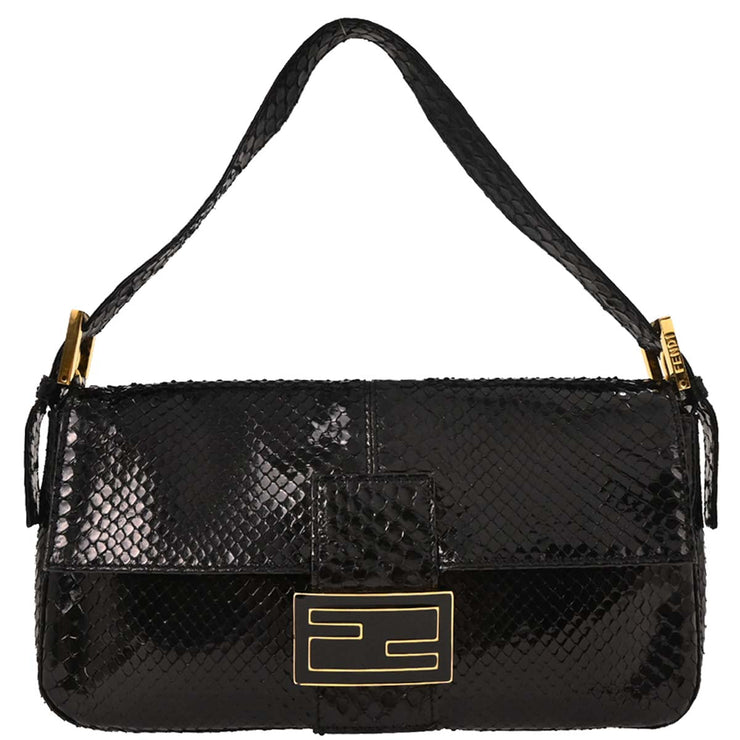 Fendi Black Python Baguette Handbag 177632