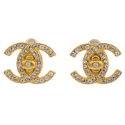Chanel CC Turnlock Rhinestone Earrings Clip-On Gold Small 96A 177634