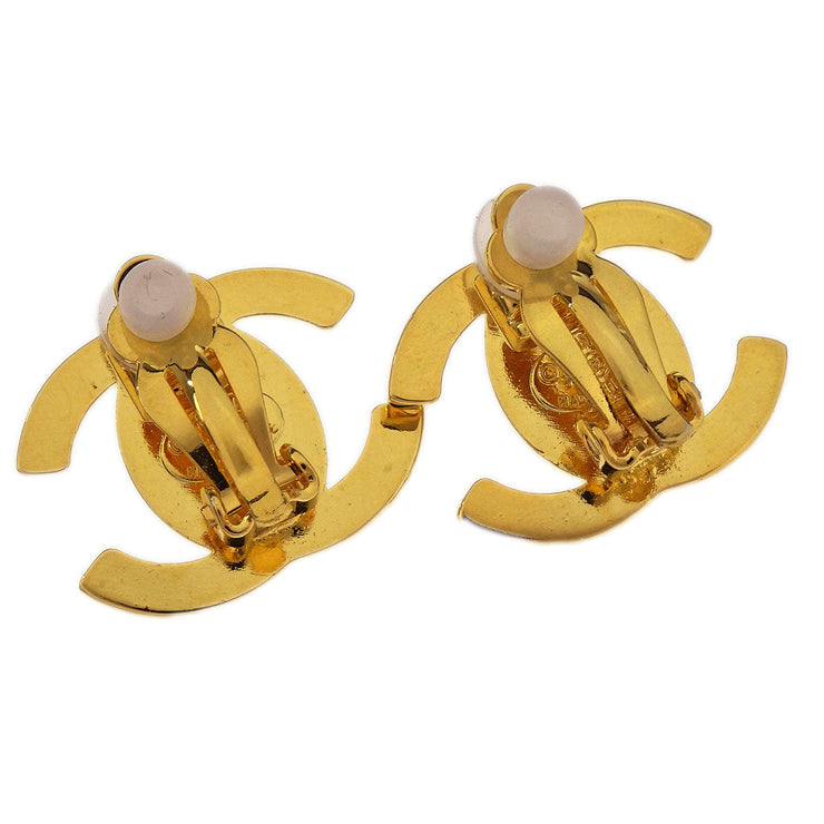 Chanel CC Turnlock Rhinestone Earrings Clip-On Gold Small 96A 177634