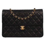 Chanel Black Lambskin Turnlock Medium Half Flap Shoulder Bag 177672