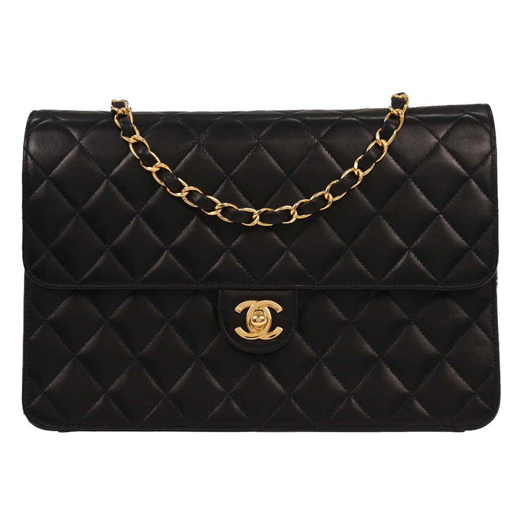 Chanel Black Lambskin Turnlock Medium Half Flap Shoulder Bag 177672