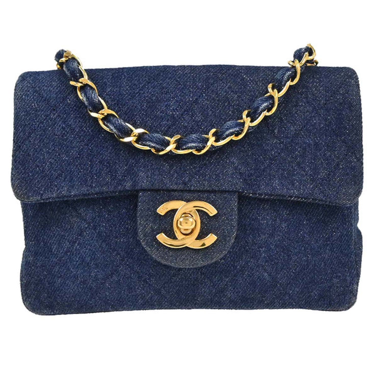 Chanel Indigo Denim Mini Classic Square Flap Shoulder Bag 17 177686