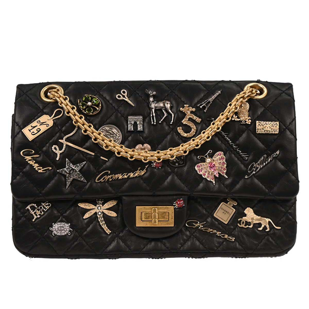Chanel Black Calfskin Lucky Charm Small Classic Double Flap