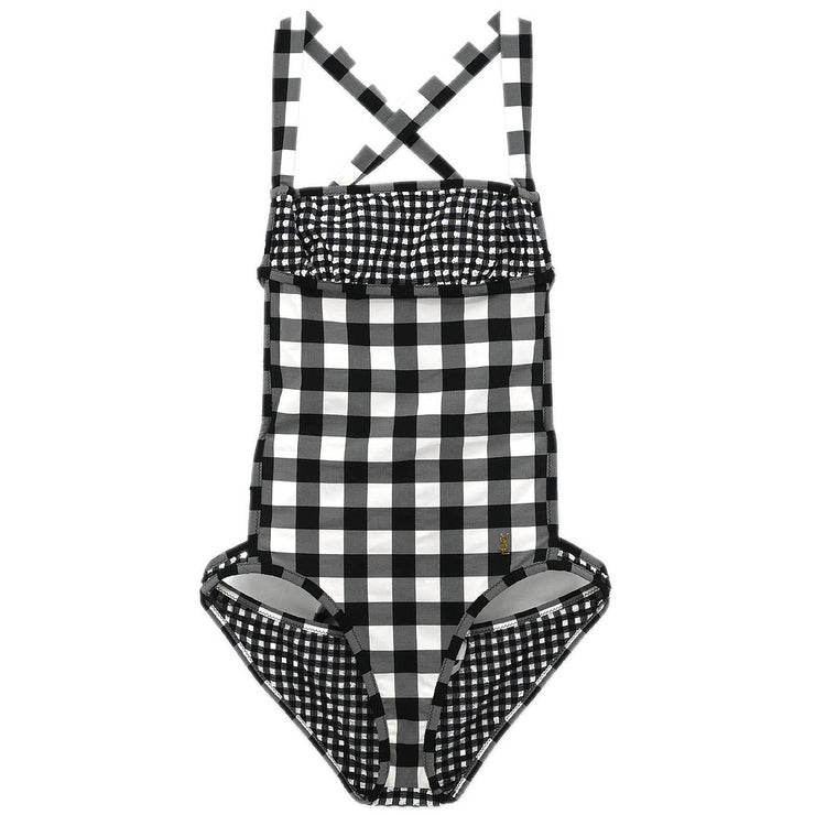 Yves Saint Laurent Swimwear Swimsuit Check Black #XS 182554
