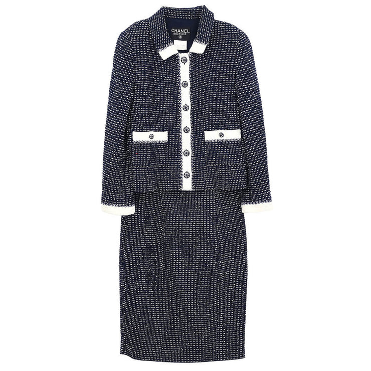 Chanel Setup Suit Jacket Skirt Navy 96C #38 185401