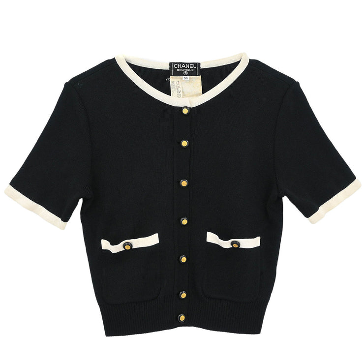 Chanel Short Sleeve Cardigan Black #38 185405