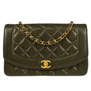 Chanel Dark Green Lambskin Medium Diana Shoulder Bag 186135