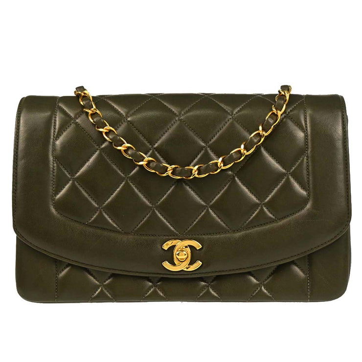 Chanel Dark Green Lambskin Medium Diana Shoulder Bag 186135
