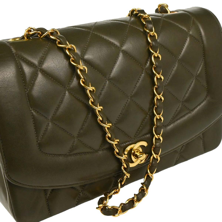 Chanel Dark Green Lambskin Medium Diana Shoulder Bag 186135
