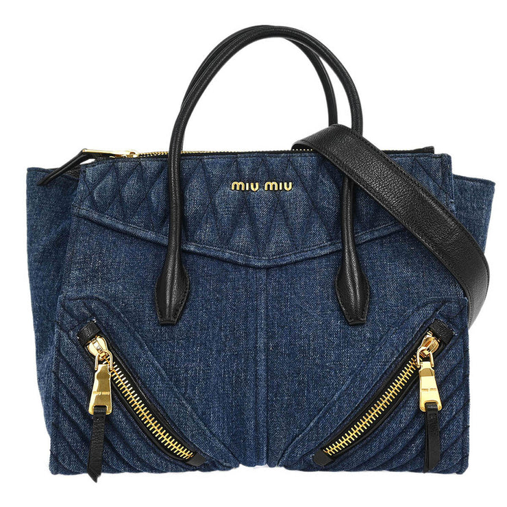 Miu Miu Blue Denim Biker 2way Handbag 31/Y 186358