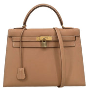Hermes Natural Courchevel Kelly 32 Sellier 2way Handbag 24 Circle:W 186506