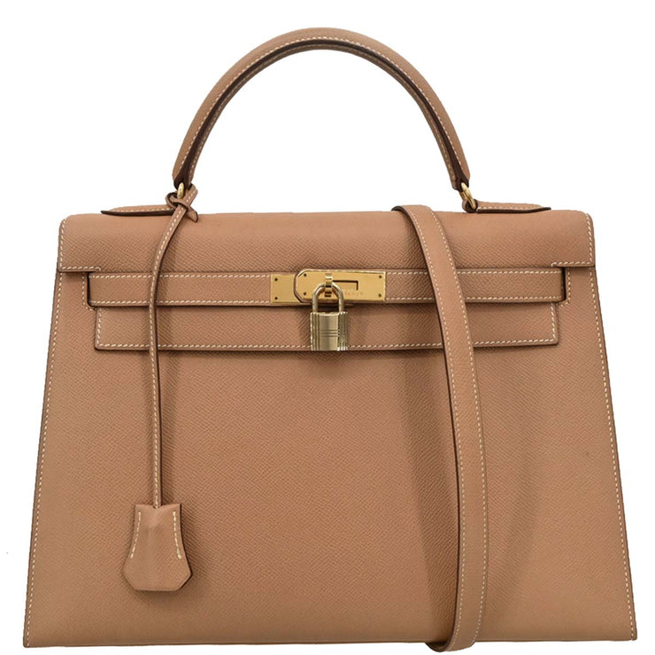 Hermes Natural Courchevel Kelly 32 Sellier 2way Handbag 24 Circle:W 186506