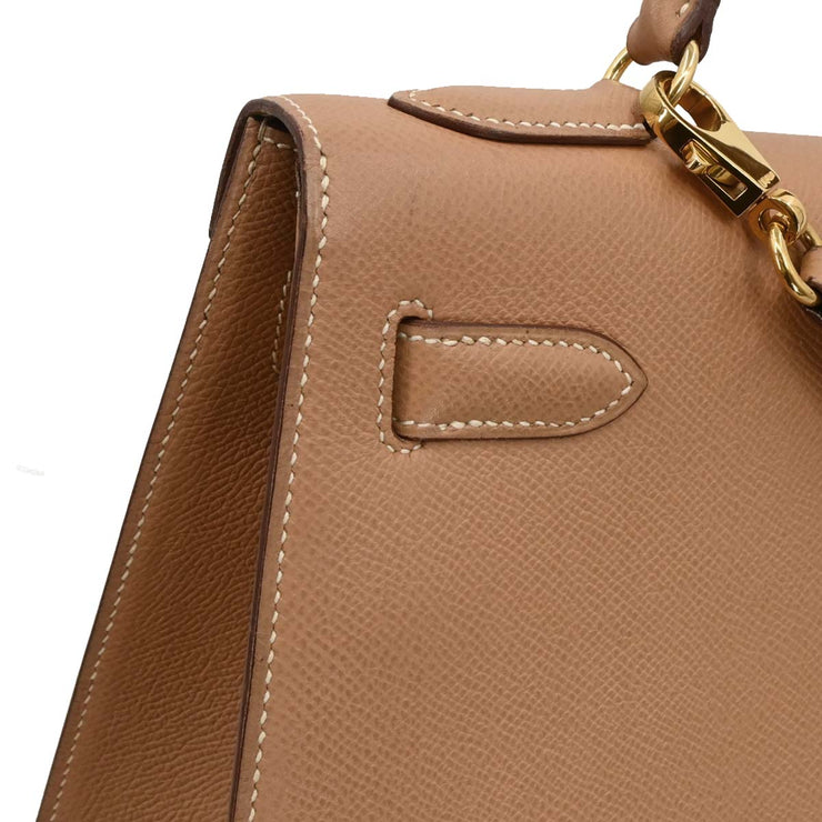 Hermes Natural Courchevel Kelly 32 Sellier 2way Handbag 24 Circle:W 186506