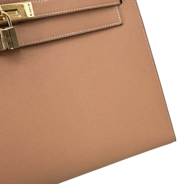 Hermes Natural Courchevel Kelly 32 Sellier 2way Handbag 24 Circle:W 186506
