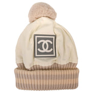 Chanel White Sport Line Knit Cap #M Small Good 186580