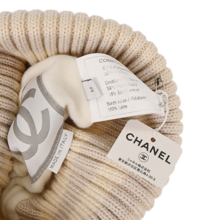 Chanel White Sport Line Knit Cap #M Small Good 186580
