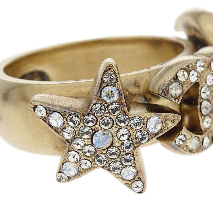 Chanel Ring Gold Rhinestone Star CC Crescent Moon #50 17B 186593